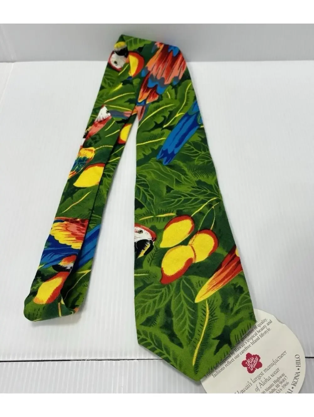 Hilo Hattie Hawaiian Necktie Green Tropical Parrot Bird Floral Men Accessory NWT